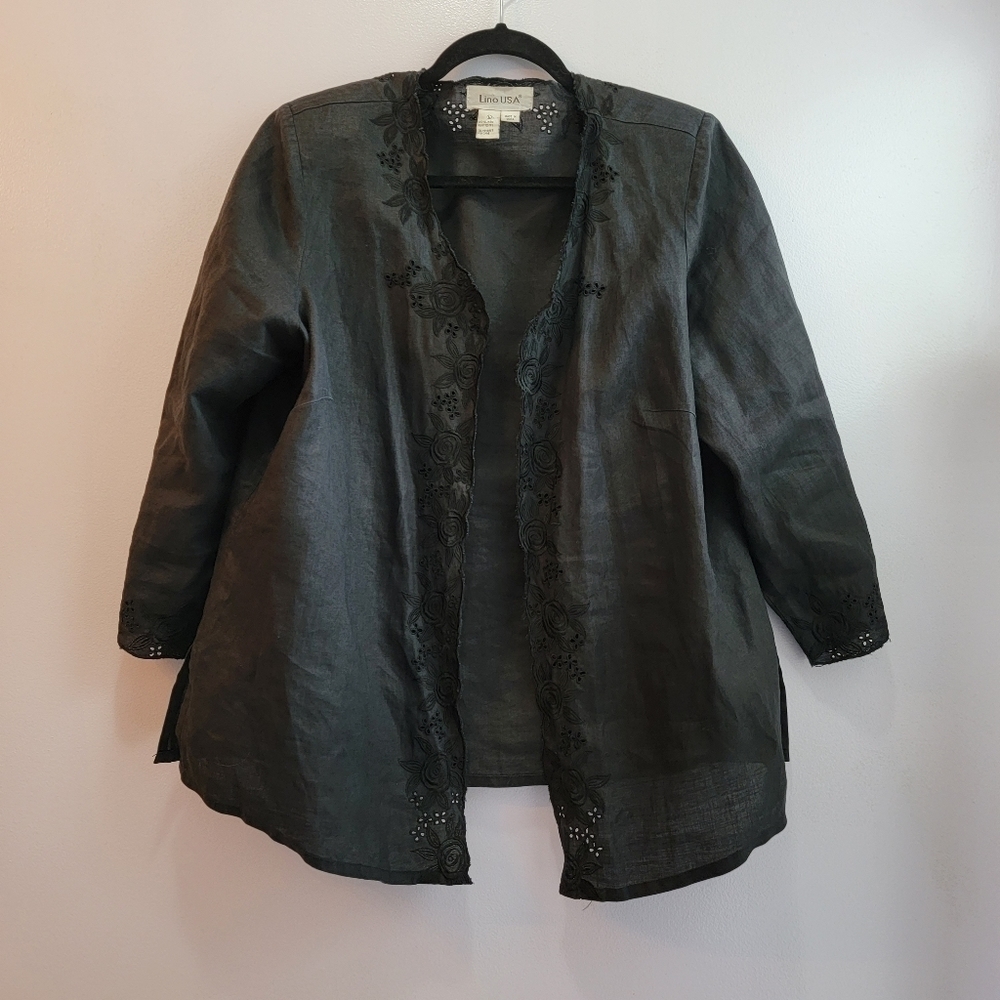 Vintage Lino USA Open Linen Blazer / Jacket Size L